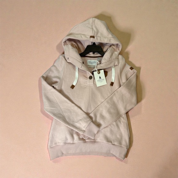 Wanakome Tops - WANAKOME Women's Medium Pink Pullover Hoodie Soft Cotton Blend Button Neck